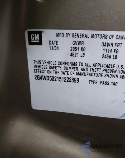 2005 Buick Lacrosse Cxl из США, поврежденный, VIN 2G4WD532151222899